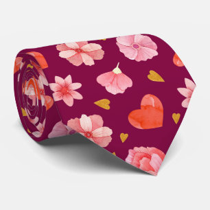 Beautiful Pink Flowers and Hearts Tie