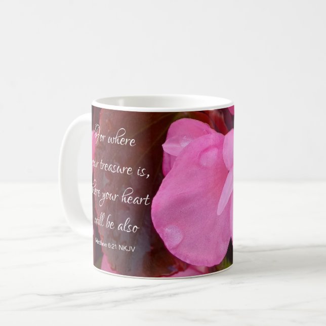 Beautiful Pink Flowers Christian Bible Verse  Coffee Mug (Front Left)