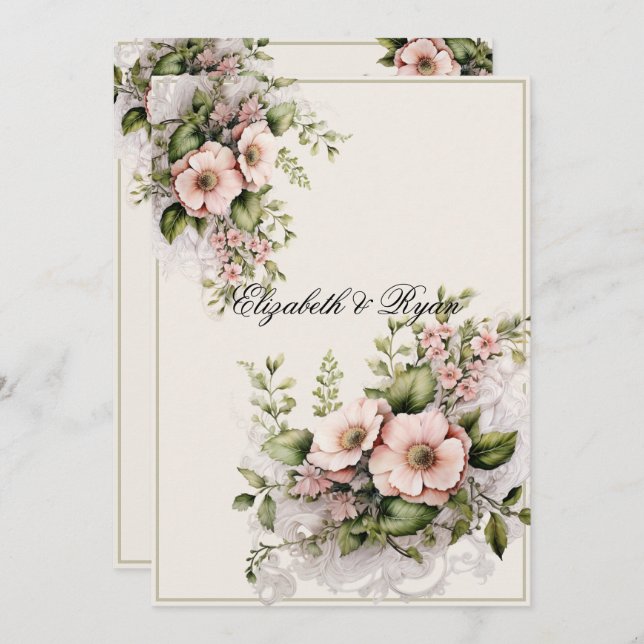 Beautiful Pink Flowers Greenery Vines Invitation (Front/Back)