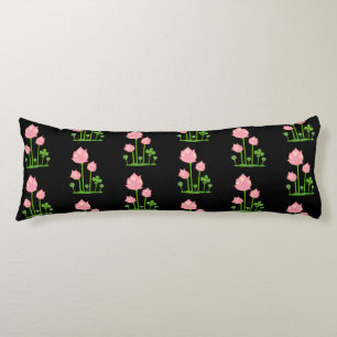 Beautiful Pink Flowers on Black Body Pillow