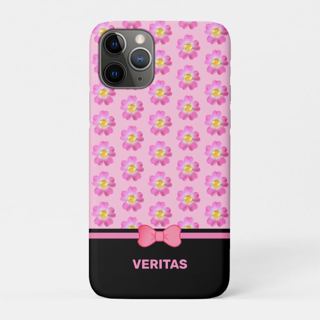 Beautiful pink flowers on black & pink Case-Mate iPhone case (Back)