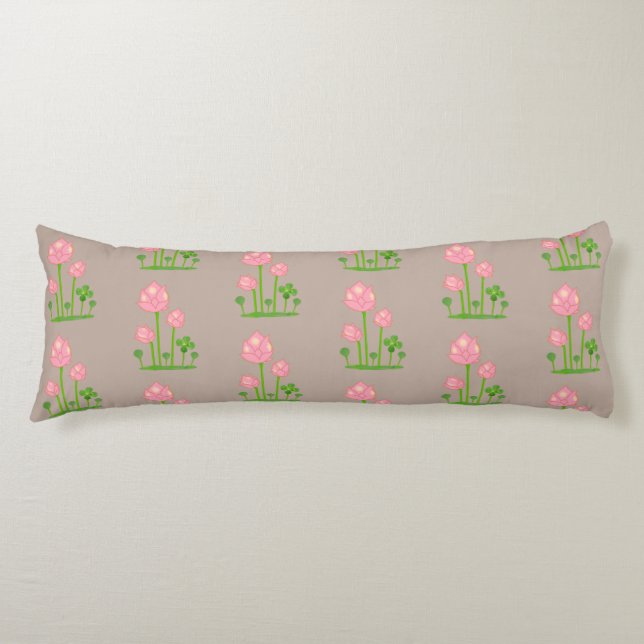 Beautiful Pink Flowers on Lucky Beige Body Pillow (Front)