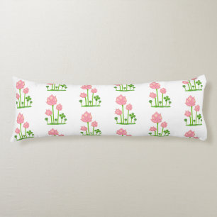 Beautiful Pink Flowers on White Body Pillow