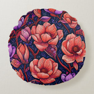 Beautiful Pink Flowers Romantic Floral Room Decor Round Pillow