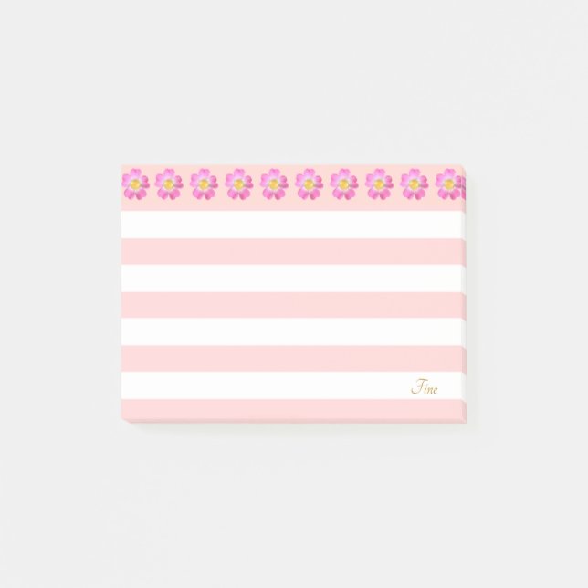 Beautiful Pink Flowers & Stripes Post-it Notes (Front)