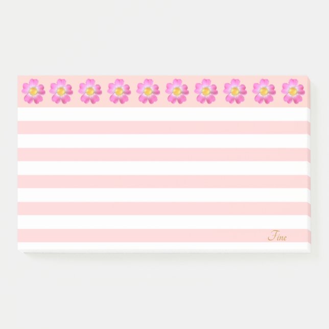 Beautiful Pink Flowers & Stripes Post-it Notes (Front)