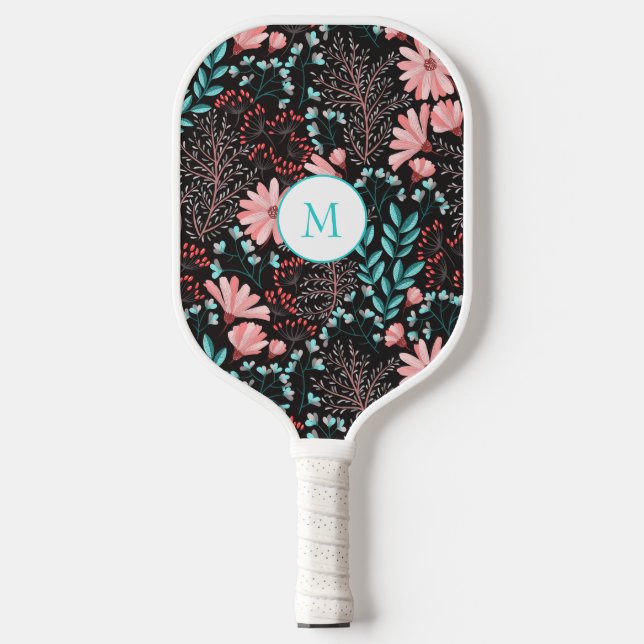 Beautiful pink flowers with vintage texture pickleball paddle (Front)