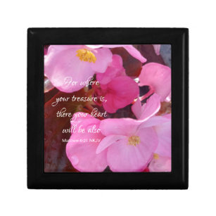 Beautiful Pink Flowers Your Treasure Bible Verse Gift Box