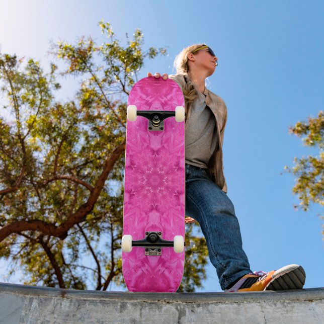 Beautiful Pink Girl Lace Kaleidoscope Pattern Skateboard (Outdoor 1)