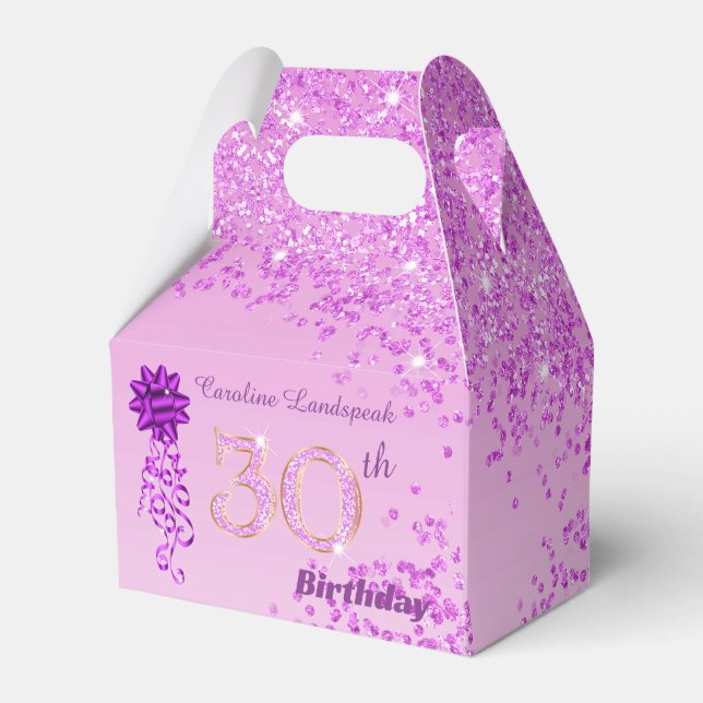 Beautiful Pink Glitter & Ribbon 30th Birthday  Favor Box (Front Side)