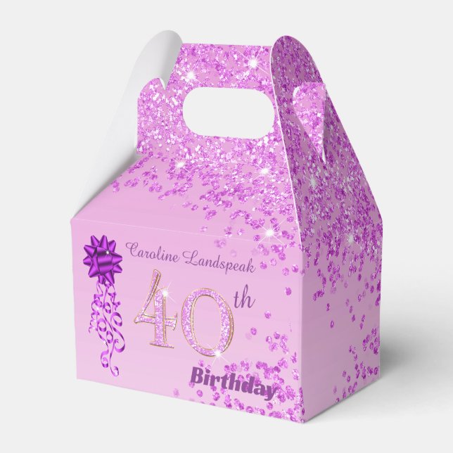 Beautiful Pink Glitter & Ribbon 40th Birthday  Favor Box (Front Side)