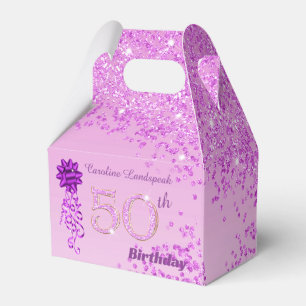 Beautiful Pink Glitter & Ribbon 50th Birthday Favor Box