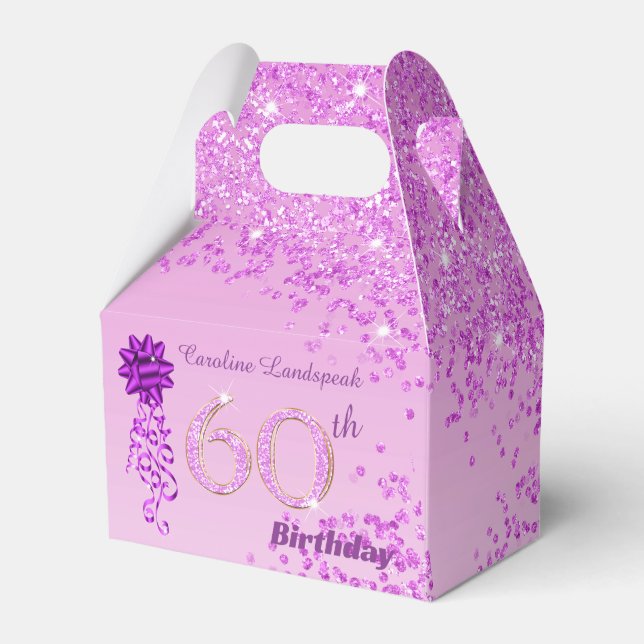 Beautiful Pink Glitter & Ribbon 60th Birthday  Favor Box (Front Side)