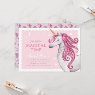 Beautiful Pink Glitter Unicorn Birthday Invite