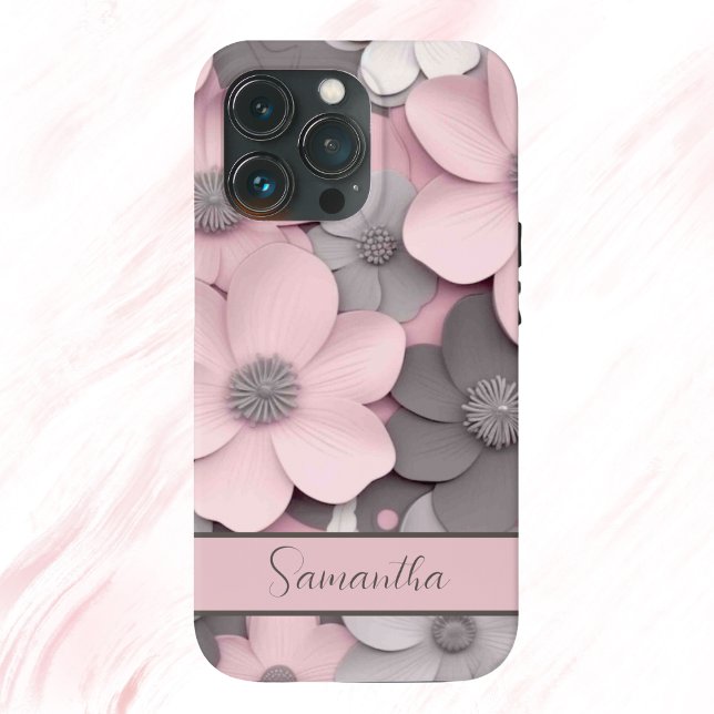 Beautiful Pink-Grey 3D Poppies Floral  Case-Mate iPhone Case (Creator Uploaded)