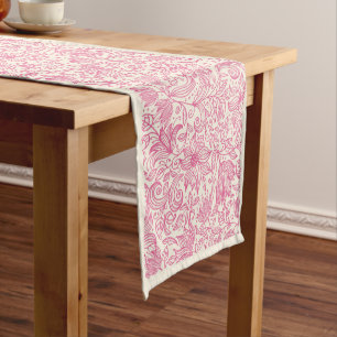 Beautiful Pink Hand Drawn Floral Sketch Drawing Short Table Runner