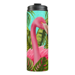 Beautiful Pink Heron With Tropical Leaves Thermal Tumbler