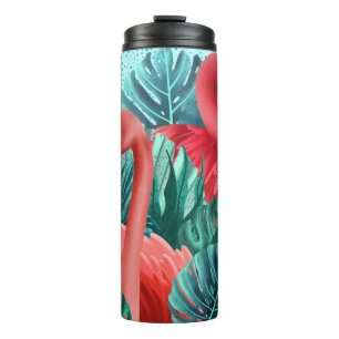 Beautiful Pink Herons With Tropical Leaves Thermal Tumbler