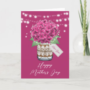 Beautiful Pink Hydrangea Rustic Mother's Day Card