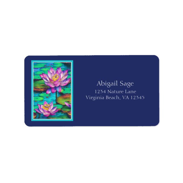 Beautiful Pink Lotus Flowers Water Scene Address Label (Front)