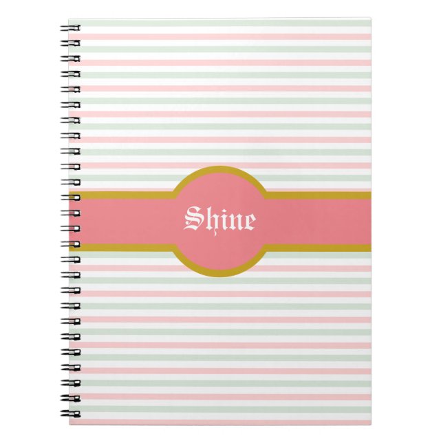 Beautiful Pink Mint & White Striped Notebook (Front)