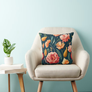 Beautiful Pink, Orange, and Red Flower Pattern  Throw Pillow