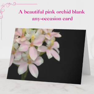Beautiful Pink Orchid Flower on Black - Blank Card