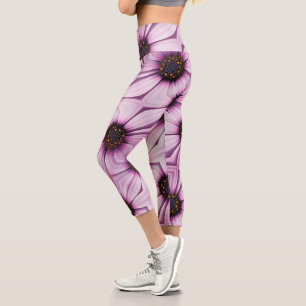 Beautiful Pink Osteosperum Flower Details Capri Leggings