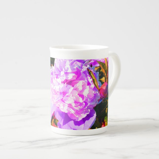 Beautiful Pink Peonies Round Bone China Mug (Front Right)