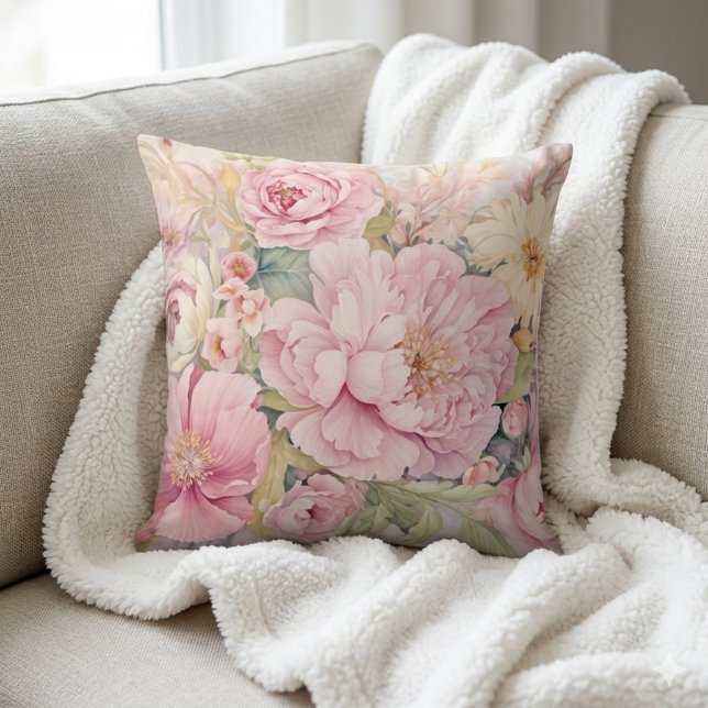 Beautiful pink peonies Throw Pillow (Creator Uploaded)