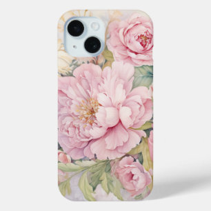 Beautiful pink peonies watercolours iPhone 15 case