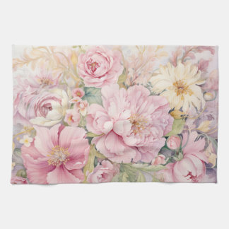 Beautiful pink peonies watercolours kitchen towel