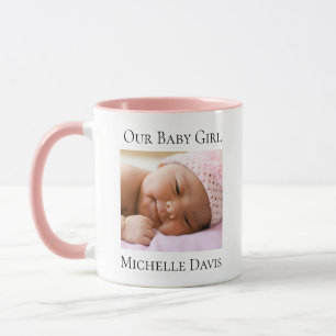 Beautiful Pink Photo Girl Birth Announcement Mug