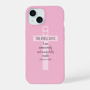 Beautiful Pink Positive Affirmation Bible Verse iPhone 15 Case