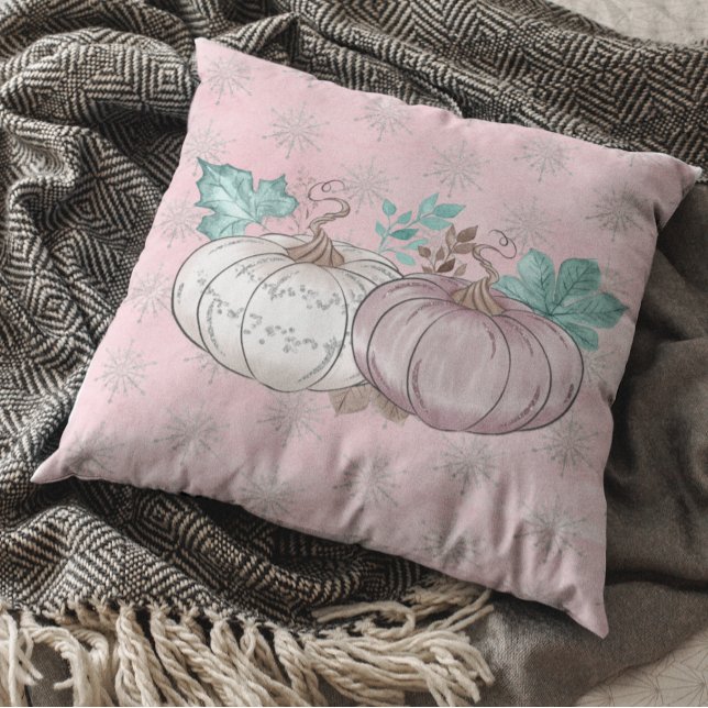 Beautiful Pink Pumpkin Patch Glitter Autumn Throw Pillow (Creator Uploaded)