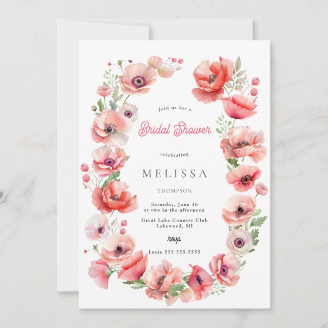 Beautiful Pink Red Poppy Bridal Shower  Invitation (Front)