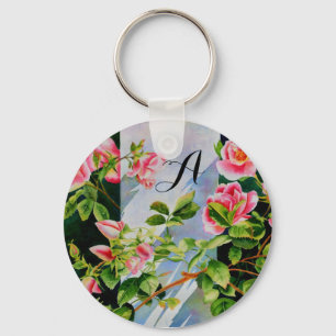Beautiful pink, red roses, watercolor floral keychain