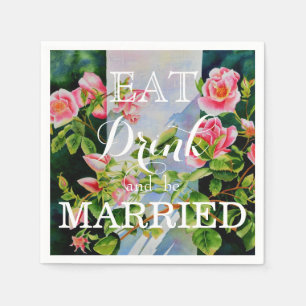 Beautiful pink, red roses, watercolor floral napkin