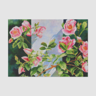 Beautiful pink, red roses, watercolor floral tissue paper