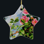 Beautiful  pink red white roses watercolor floral ceramic ornament<br><div class="desc">Pink roses against a white picket fence in charming watercolors,  original watercolor painting - perfect for any decor or event. - customizable and design transferable.</div>