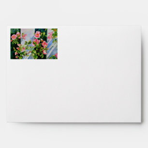 Beautiful pink red white roses watercolor floral envelopes