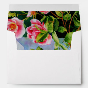 Beautiful pink red white roses watercolor floral envelopes
