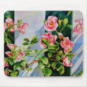 Beautiful  pink red white roses watercolor floral mouse pad
