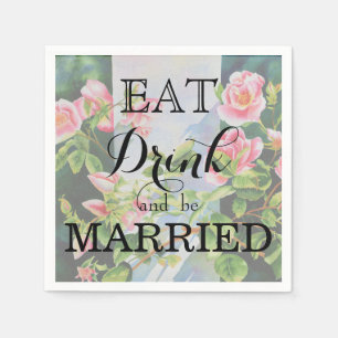 Beautiful pink red white roses watercolor floral napkin