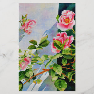 Beautiful pink red white roses watercolor floral stationery