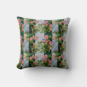 Beautiful  pink red white roses watercolor floral throw pillow