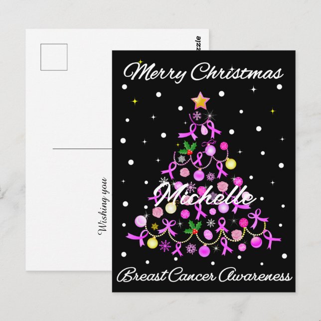 Beautiful Pink Ribbon Christmas Tree Postcard (Front/Back)