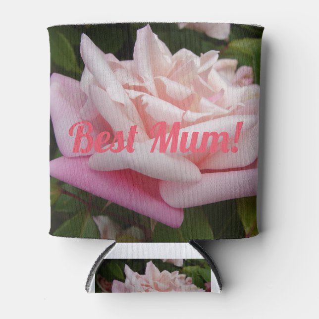 Beautiful Pink Rose Best Mom Flower Design Can Cooler (Front)