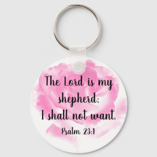 Beautiful Pink Rose Bible Quote The 23rd Psalm Ke Keychain