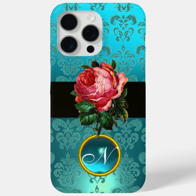 BEAUTIFUL PINK ROSE BLUE TEAL DAMASK GEM MONOGRAM Case-Mate iPhone CASE (Back)